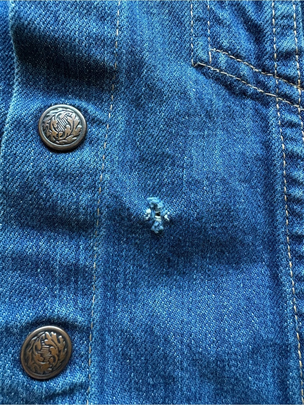 Embroidered Upcycled Dark Blue Denim Jacket w Snap Closure - Unique Handmade - Picture 12 of 14